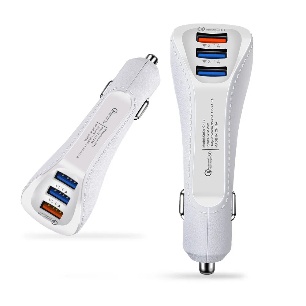 Quick Charge 3 Ports USB Car Charger 3 Ports 3.1A Fast Mobile Phone Charger Adapter Car-Charger QC3.0 - Название цвета: Белый