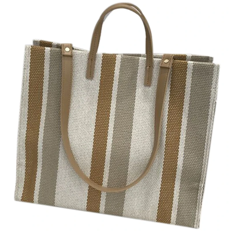 

Summer Striped Canvas Bag Simple Canvas Bag Shoulder For Women Shopping And Traveling Large Capacity Women'S Bag Casual Bag