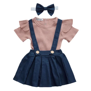 

Infant Baby Girl Short Sleeve Tops Romper+Tutu Skirt Headband Outfit Sunsuit Summer Casual Baby Girl Clothes Set