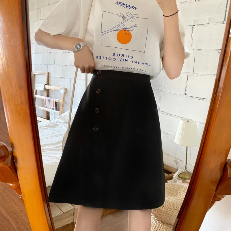 Юбки Женские Ulzzang уличная элегантная летняя 2019 новая однотонная Ретро винтажная универсальная простая Женская юбка s шикарная Повседневная