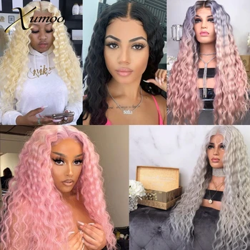 

XUMOO Cheap Synthetic Lace Front Wig Heat Resistant Colorful Synthetic Deep Wave Wig With Baby Hair Wigs For Black Women