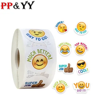 

500 Labels per roll cute round smiley face stickers for seal labels Adhesive reward sticker for children decoration party