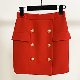 HIGH STREET/Новинка года; дизайнерская юбка в деловом стиле; женская мини-юбка с металлическими пуговицами льва - Цвет: Красный