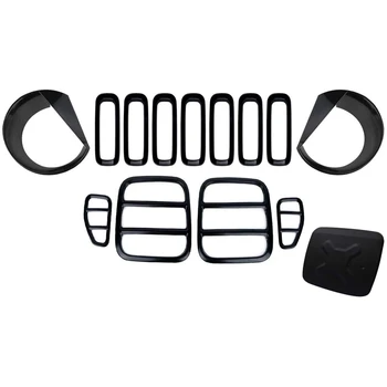 

14PCS Fuel Filler Cap, Front Mesh Grilles, Headlight and Taillight Covers for Jeep Renegade 2015 2016 2017 2018