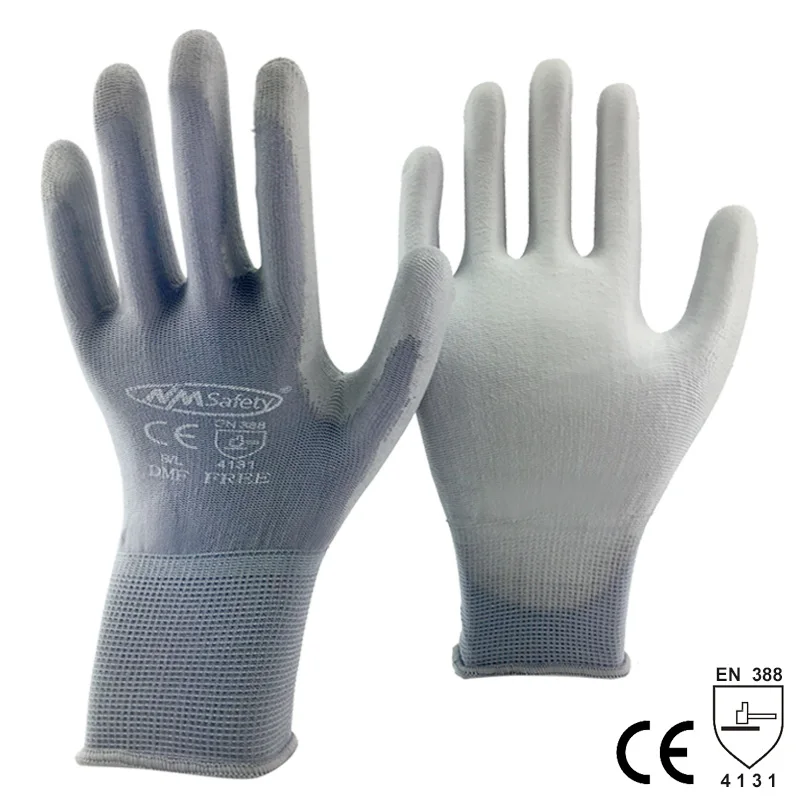 24 Pieces/12 Pairs PU Palm Coated Knitted Nylon Cotton Safety Glove CE Certificated Mechanic Protective Working Gloves