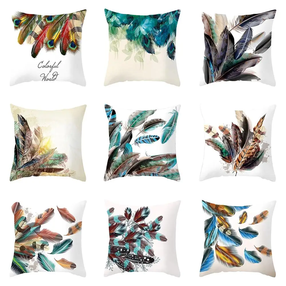18'' Feather Pattern Pillow Case Color Animal Printing Sofa Office Car Seat Fashion Home Decorative Cushion Cover | Дом и сад