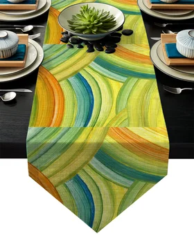 

Acrylic Painting Paint Colorful Art Yellow Green Table Runner Table Flag Home Party Decorative Tablecloth Table Runners