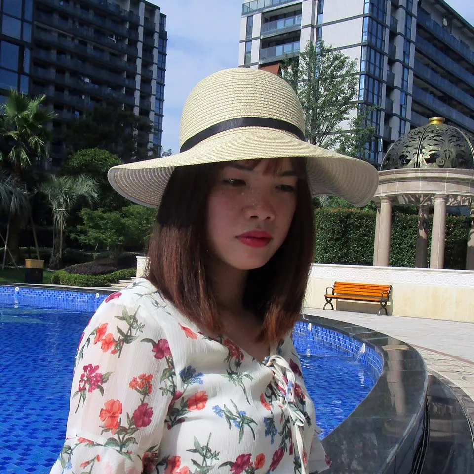 Бежевый большой хорошее качество шляпы для женщин шляпа с широкими полями флоппи