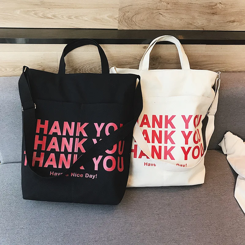

Hong Kong Style INS Canvas Large Capacity Bucket Bag Printed Letter Shoulder Oblique WOMEN'S Bag