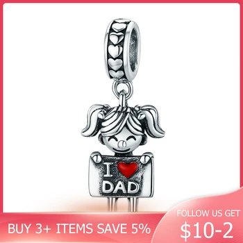 

CodeMonkey Authentic 925 Sterling Silver I Love Dad Mom Lovely Girl Boy Charm Pendant fit Charm Bracelet & Necklaces Jewelry 690