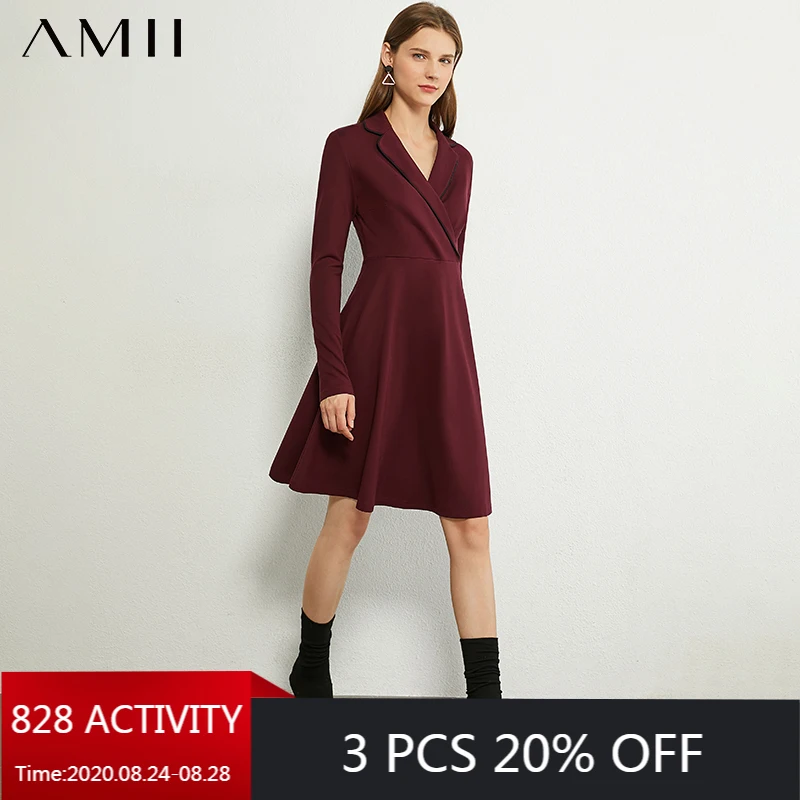 AMII Minimalism Autumn OLstyle Women Dress Causal Lapel High Waist Dress Solid Fashion Slim Fit Female Dress 12020376 AMII Minimalism Autumn OLstyle Women Dress Causal Lapel High Waist Dress Solid Fashion Slim Fit Female Dress 12020376