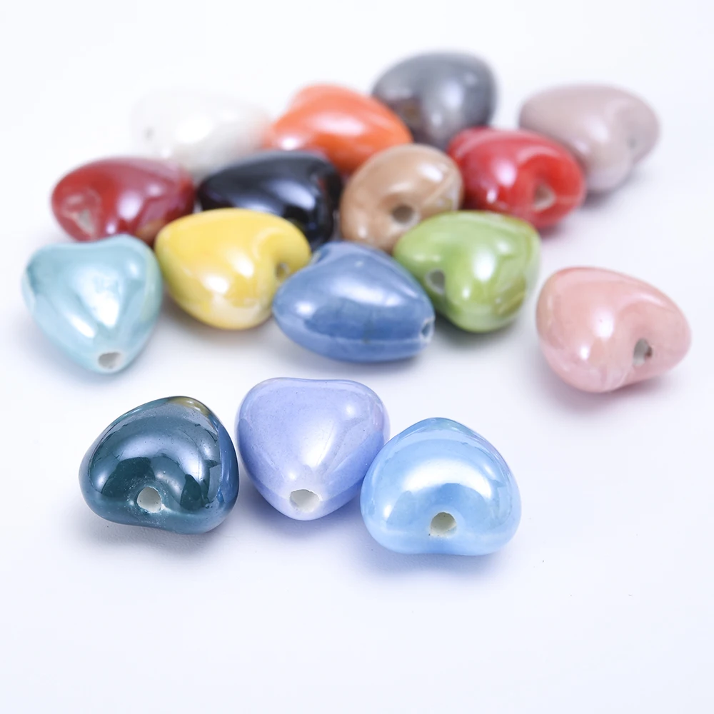 3D Heart Ceramic Beads Loose Charms Beads for Jewelry Making