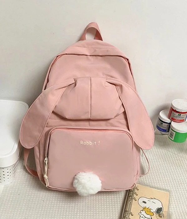 Kawaii Bunny Backpack Japanese White High School Girl School Bag 3D Rabbit Tail Bag Large Capacity Waterproof Female Bag Mochila 