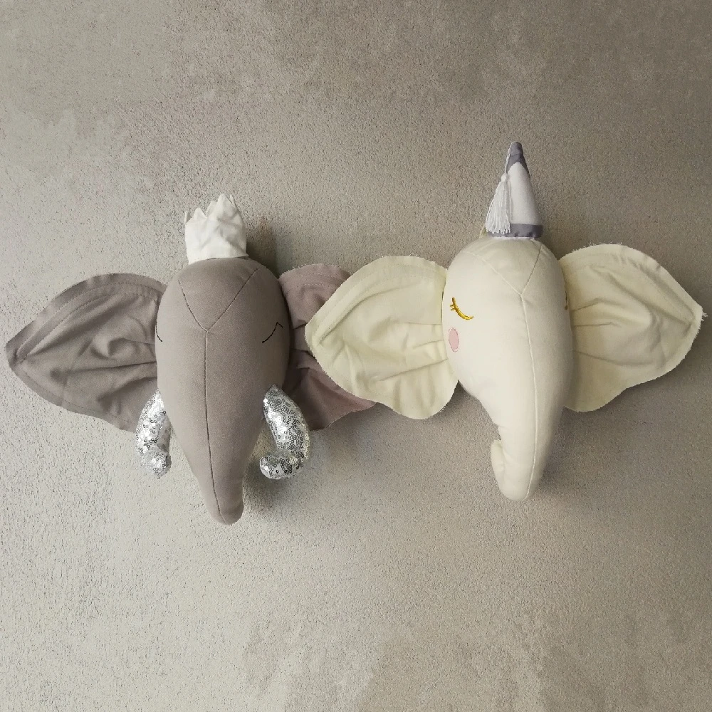 Cute Unicorn Deer Elephant Plush Toy Stuffed Dolls Animal Head Wall Mount for Kids Girl Room Decor Baby Nursery Room Decoration