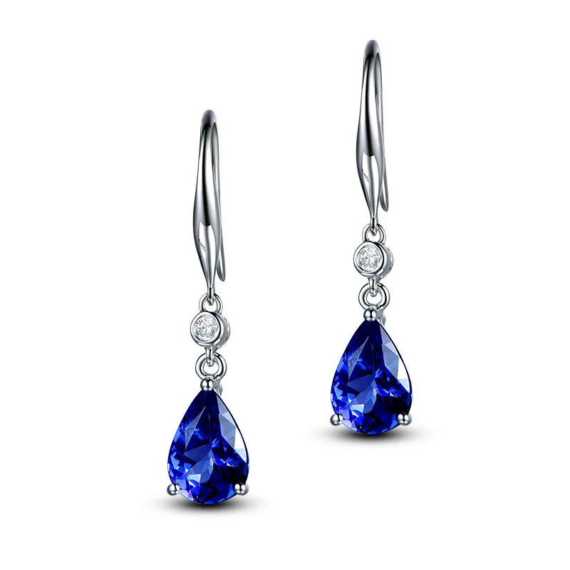 Blue Wong Rain стерлингового серебра 925 Королевский драгоценный камень, синий сапфир, белое золото, висячие серьги с крючками, ювелирные украшения, подарок - Цвет камня: Blue