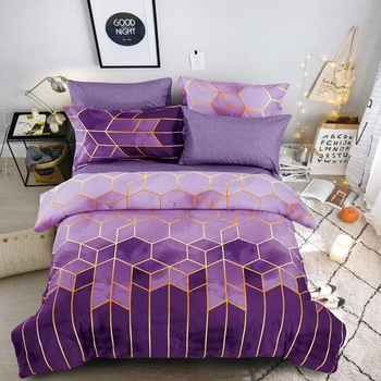 

2/3 PCS/set Geometric Cover Soft Quilt Bedding Kit Multi Size Golden Line With Pillow Case Slipcovers
