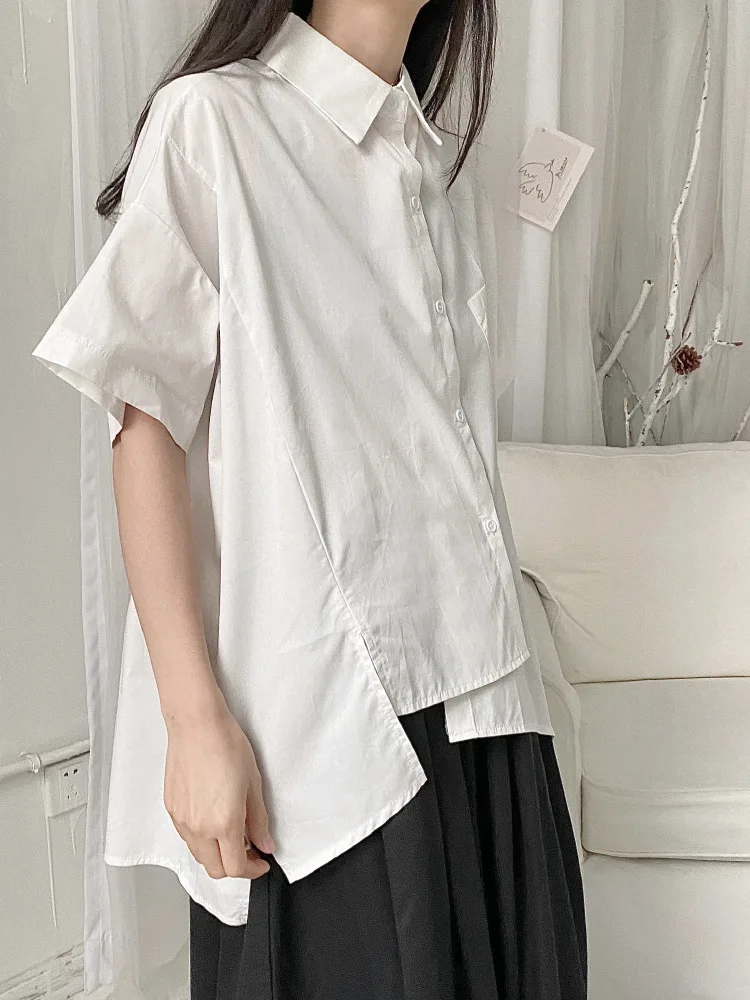 vintage pin buckle belts woman dress hot irregular personality waist strap lady suit decorate wide fashion pu leather waistbands Lady Short Sleeve Shirt Summer New Style Personality Irregular Design Fashion Trend Pure Color Leisure Loose Large Size Shirt