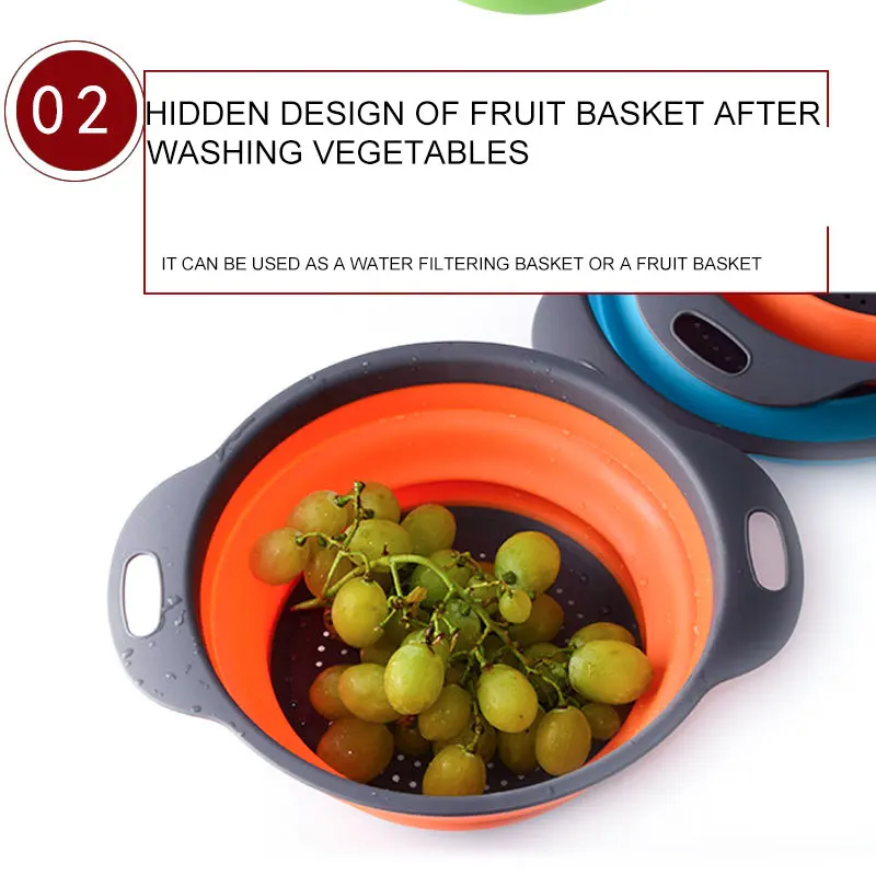 1pc Small Size Foldable Silicone Water Strainer Fruit Vegetable Washing Basket Colander Collapsible Strainer Kitchen Tools Gadge