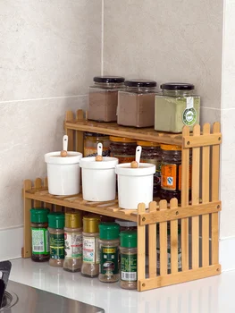 

2 Layers Bamboo Kitchen Storage Rack 30x21x36.5cm Sauce Spice Jar Bottle Shelf Seasoning Rack Organizer Shelves Home Racks B575