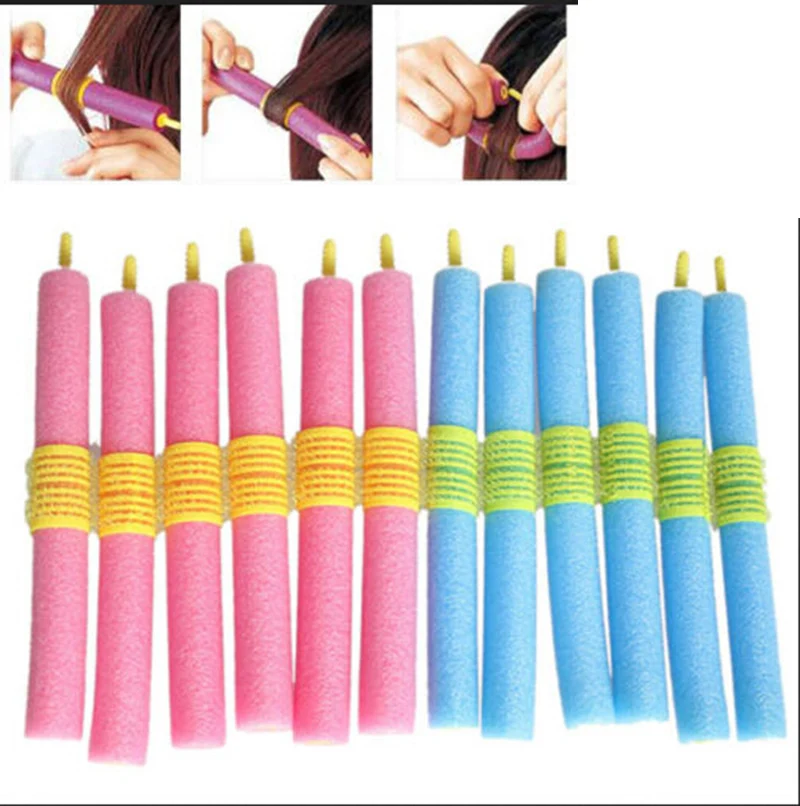 12pcs/set Pink Blue Soft Sponge Foam Cushion Hair Rollers Curlers Salon Barber DIY Curls Hairdressing Tool Kit