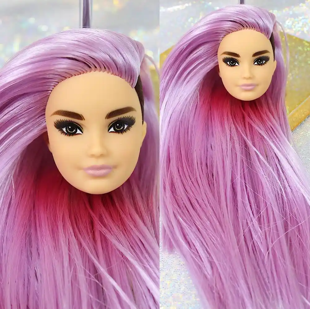New Half Shaved Colorful Hair Rare Doll Head No Hair Good Makeup 1