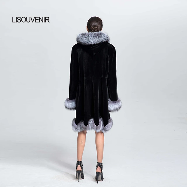 Lisouvenir новая зимняя коллекция модный дизайн длинная окрашенная черная норковая шуба с капюшоном из натурального меха норки