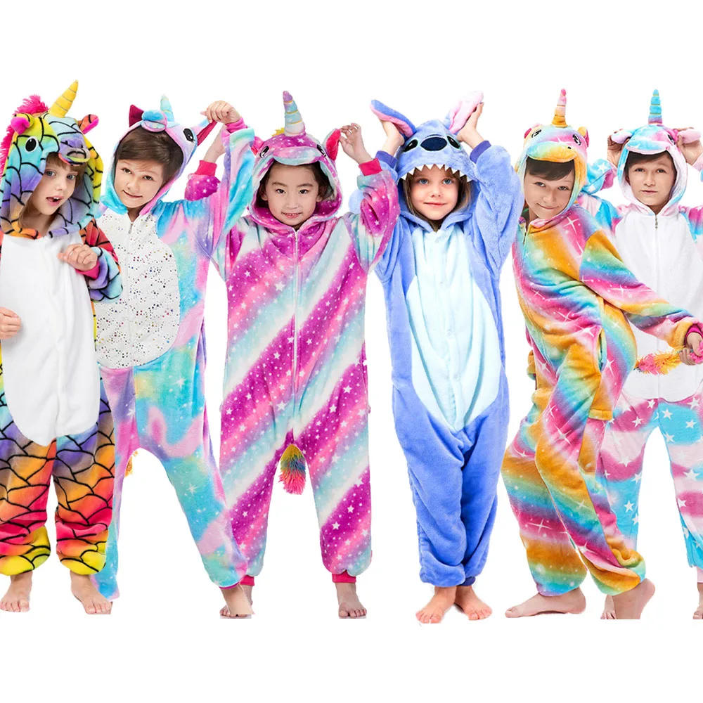 Женские детские зимние пижамы с единорогом, пижамы с животными, Кигуруми для девочек и мальчиков, комбинезоны унисекс, фланелевые пижамные комплекты для взрослых, пижамы с капюшоном