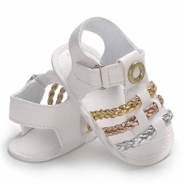 Newborn Toddler Shoes Baby Soft Soled Sandals Lace Soft Soled Shoes Beach Shoes Slippers Non Slip Sandals 0-18M First Walkers B173 white
