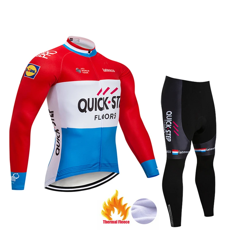 Pic Color Pro Team QUICK STEP Велоспорт Джерси 9D нагрудник набор Бельгийская велосипедная одежда мужская зимняя теплая флисовая велосипедная Одежда для велоспорта - Цвет: Pic Color