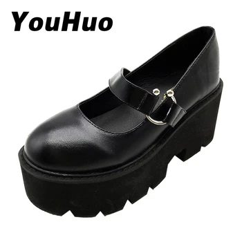 

Youhuo Spring Autumn Chunky Heel Vintage Lolita Shoes Women Platform Shoes Mary Jane Buckle Strap School Shoes For Girls Black