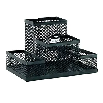 

4-In-1 Desk Organizer Pencil Pen Holder Metal Hollow Mesh Wire Organizador De Escritorio Lapices Office Desk Accessories No Rust