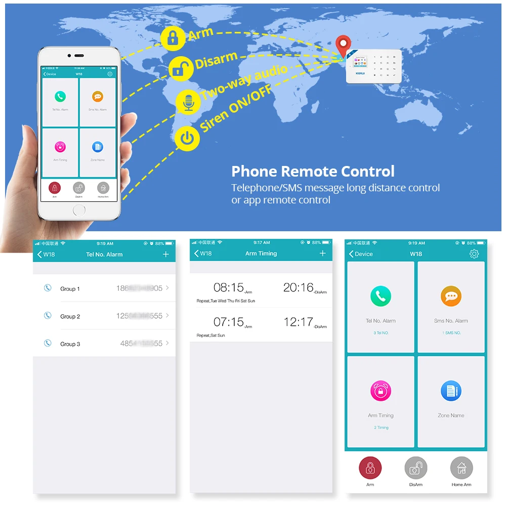 KERUI W18 Wireless WiFi GSM Home Security Alarm System Android IOS APP Control Burglar Alarm System With Mini PIR Motion Sensor