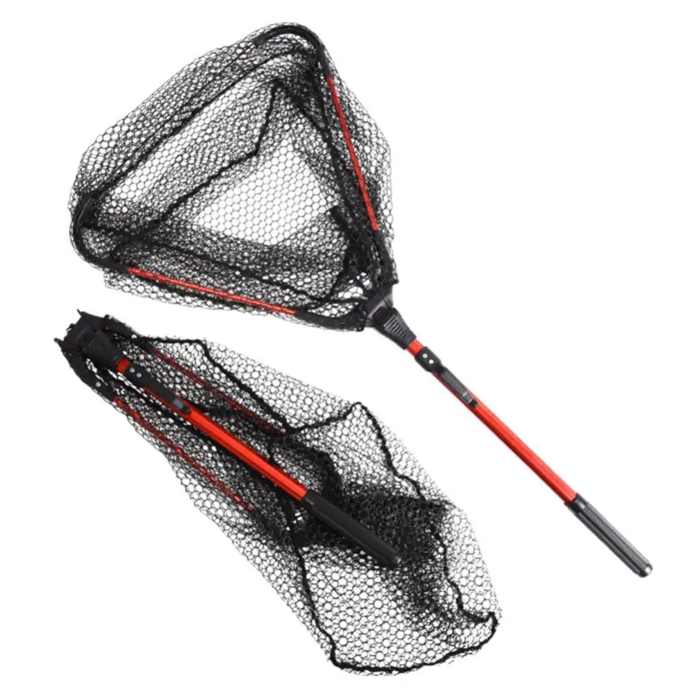 Net Catching Fishes Fishing Net Soft Silicone Fish Landing Net Aluminium  Alloy Pole EVA Handle with Elastic Strap and Carabiner Fishing Nets Tools