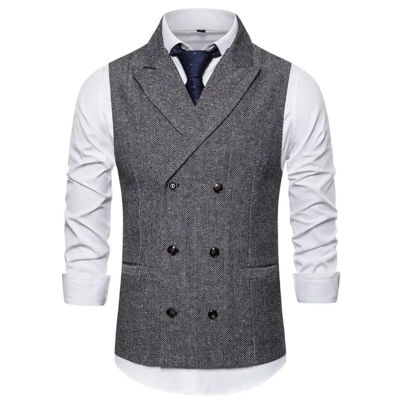 Vest Men Double Breasted Suit Vests Men Mens Sleeveless Suit Vest Waistcoat Vintage Formal Blazers Waistcoat for Wedding chaleco 4