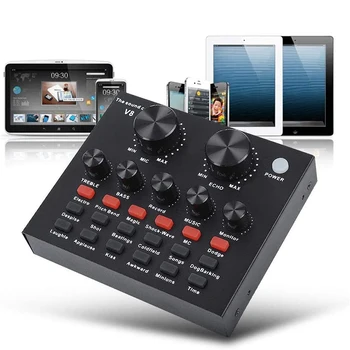 

V8 Sound Card Mixer Audio Interface External Streaming Usb Headset Microphone Broadcast Sound Card Mixer For Computer