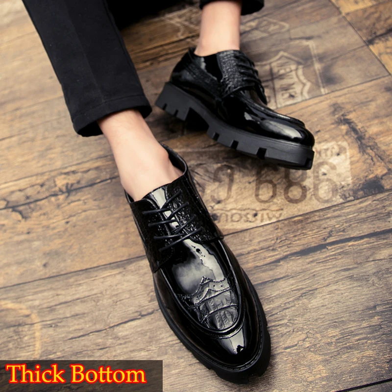 

Heels:4cm Thick Sole Men Dress Business Leather Shoes Luxury British Style Formal Wedding Light Casual Leather Boat Shoes Men
