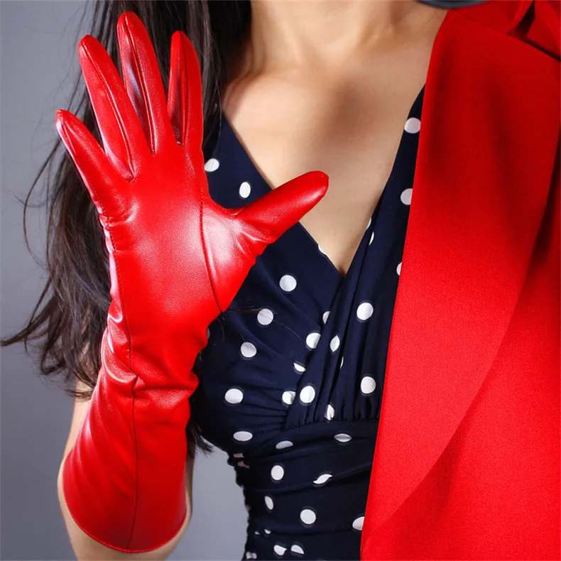 Ultra Short Leather Gloves 13cm Emulation Leather Imitation Sheepskin PU Unlined Female Christmas Red Women Gloves WPU126