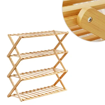 

1PC Foldable Shoes Rack Simple Household Shoes Holder Multi-Layer Free-Installation Bamboo Shoes Storage Organizer (3 Layers, 10