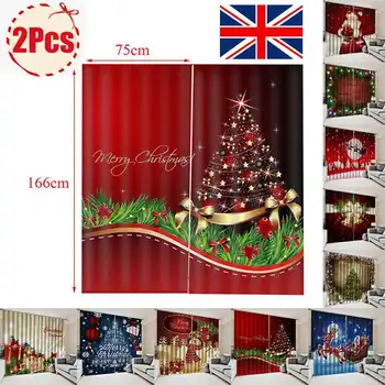 

2020 Christmas Decoration For Home 2pcs 3D Blackout Curtain Livingroom Bedroom Old Santa Claus Christmas Tree Fast Shipping