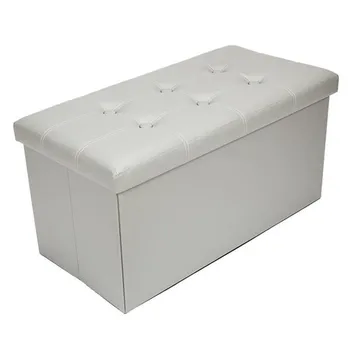 

Practical PVC Leather Rectangle Shape with Leather Button Footstool Grey