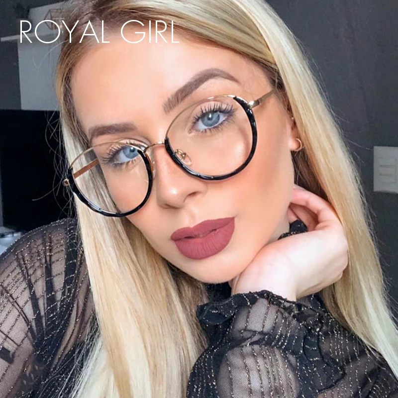 

ROYAL GIRL Round Glasses Frames Women Semi-rimless Transparent Lenses Optical Computer Glasses Can Be Equipped with Myopia SS721