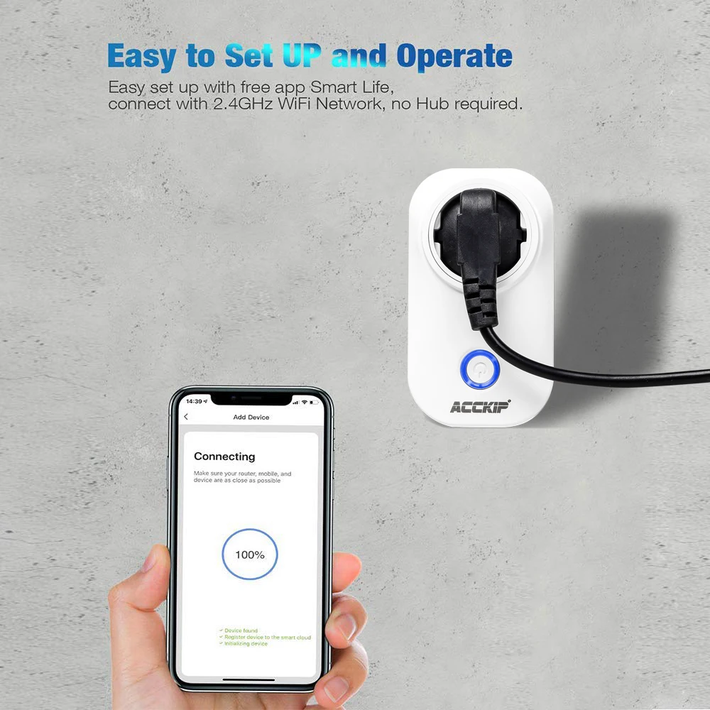 ACCKIP Wifi умная розетка с монитором питания EU FR UK US standard Беспроводная 16A Tuya Smart Life APP