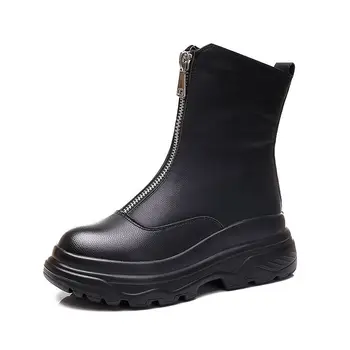 

Microfiber Bottine Femme Rubber Boot Women Shoes Chunky Boots Woman 2020 Platform Shoes Women's Ankle Boots Woman Booties Black