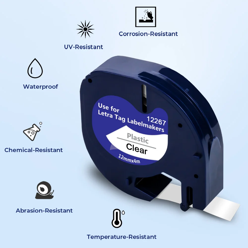 InkExpress 12 мм этикетка для Dymo LetraTag 12267 16951 16952 лента черная на прозрачной 5PK