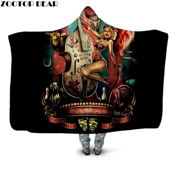 

3D Printed Animal Wearable Hooded Blanket Sherpa Blanket Travel Bedspread Youth Bedding Outlet Velvet Plush Throw Blanket
