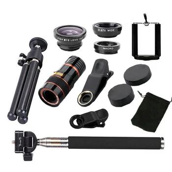 

All in1 Optical Telescope Camera Lens Zoom Phone Camera Lens 12X Telescope Selfie Stick Tripod bluetooth Remote Kit For Mobile