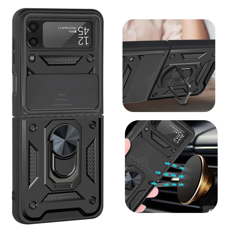 Custodia Per Armatura Ad Anello Con Supporto Magnetico Per Armatura Ibrida Per Samsung Z Flip 3 5G Custodia Protettiva Antiurto Per Fotocamera Per Gal