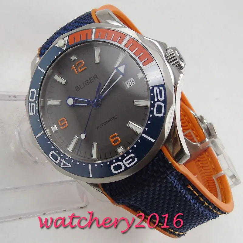 41mm bliger Grey dial sapphire glass ceramic bezel date automatic mens watch