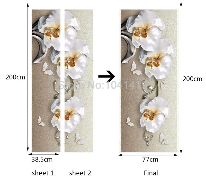 ПВХ самоклеющиеся водонепроницаемые двери Стикер Европейский Стиль 3D стерео цветы орхидеи-бабочки Настенные обои Роскошные Настенные стикеры s