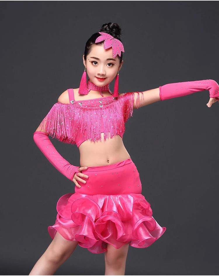 Детская Одежда для танцев, сценический костюм с бахромой, платья для участия в конкурсах детское танцевальное платье латинское платье для
